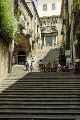sight of the streets of the medieval quarter of the city of Gerona, Spain.