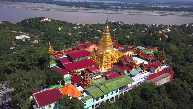 4K Aerial: view  from Sagaing Hill and of Ayeyarwady River, Sagaing Division, Myanmar