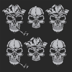 Set of pirate skulls for creating your own badges, logos, labels, posters etc. Isolated on black