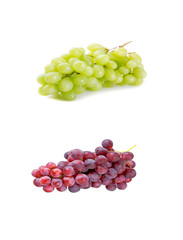 Blue and white wet grapes bunch isolated on white background