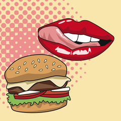 Delicious hamburger pop art icon vector illustration graphic design