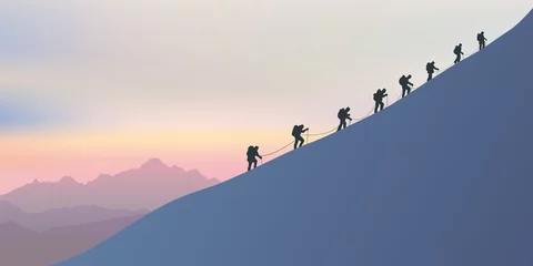 Foto op Canvas alpinisme - berg - bergbeklimmer - symbool - unie - ensemble - landschap - touw - klimmen © pict rider
