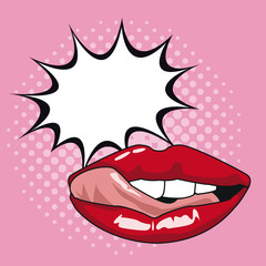 Sexy lips pop art with speech bubble icon vector illustration graphic design