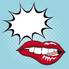 Sexy lips pop art with speech bubble icon vector illustration graphic design