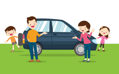 family happy a new car