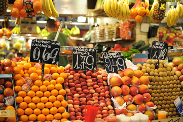 Fruit for sale with price signs