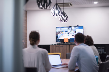 Startup Business Team At A Meeting at modern office building