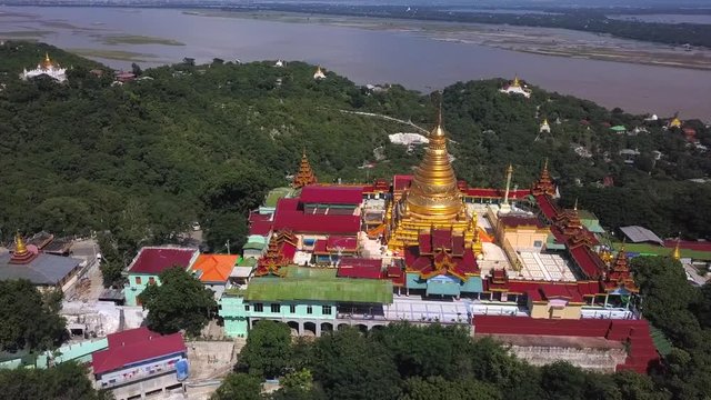 4K Aerial: view  from Sagaing Hill and of Ayeyarwady River, Sagaing Division, Myanmar