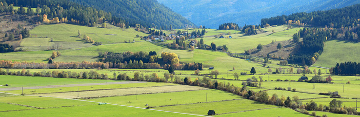 Beautiful agricultural landscape near the municipality of Sankt Margarethen im Lungau in the district of Tamsweg. Alps mountains, federal state of Salzburg, Austria.