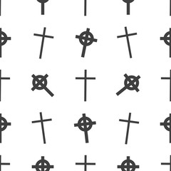 Vector Halloween seamless pattern. Tomb, cross symbols. Scary wallpaper for holiday descoration. Objects isolated on a white background.