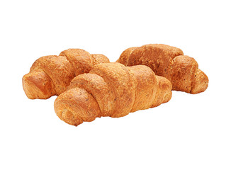 Three whole cereal croissant isolated on white