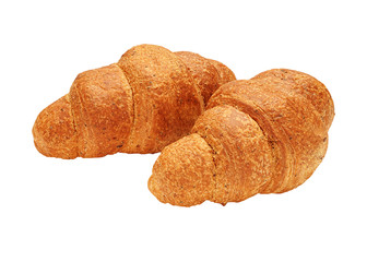 Two whole cereal croissant isolated on white
