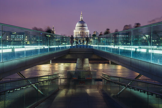 The Millennium Bridge over the Thames at Twilight, London