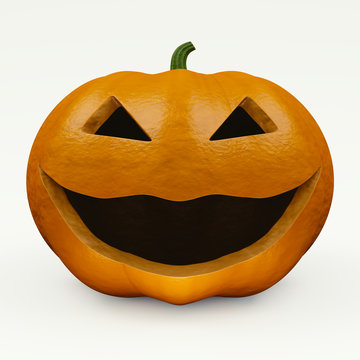 Scary halloween pumpkin with jocker smile on the white background