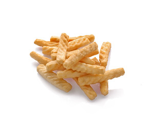 crunchy prawn crackers on white background