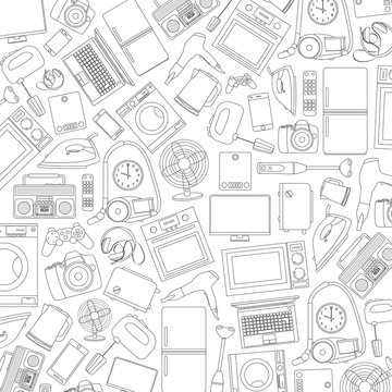 vector illustration of hand-drawn icons of home appliances