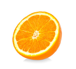 Fototapeta na wymiar Perfectly retouched sliced orange isolated on the white background with clipping path. Lets see what happens: One of the best isolated oranges slices that you have ever seen.