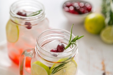 Fototapeta na wymiar Cranberry lemonade in glass jar