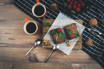 Coffee with homemade vegan brownies.