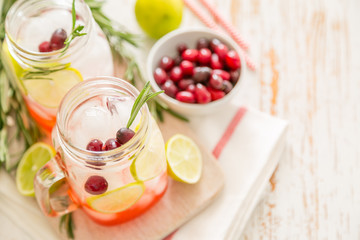 Cranberry lemonade in glass jar