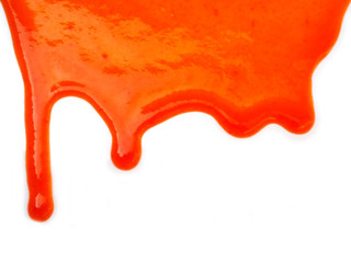 Ketchup, Chili sauce dripping on white background