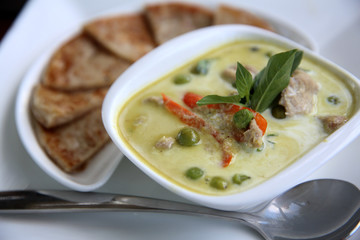 Thai food , Green curry soup with roti