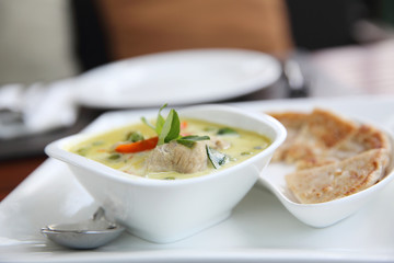 Thai food , Green curry soup with roti