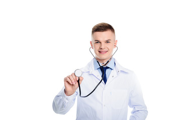 doctor in white coat with stethoscope