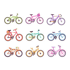 Obraz premium Various types of bikes for male, female and kids set, colorful bicycles with different frame types vector Illustrations