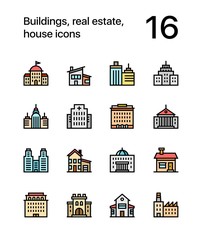 Colored Buildings, real estate, house icons for web and mobile design pack 2