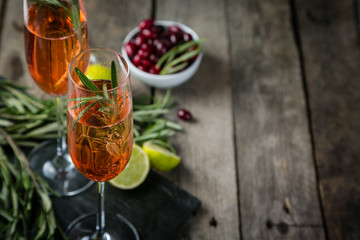 Cranberry and rosemary champagne cocktail