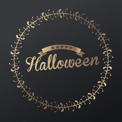 Happy Halloween golden illustration on dark background.