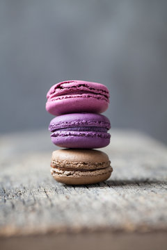 Stack of three pink macarons