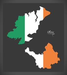 Ulster map of Ireland with Irish national flag illustration