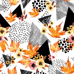 Poster Hand drawn falling leaf, doodle, water color, scribble textures for fall design. © Tanya Syrytsyna