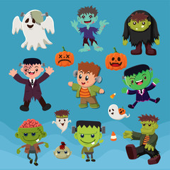 Vintage Halloween poster design with vector zombie characters. 