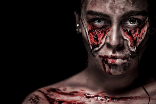Zombie woman, Horror background for halloween concept and book cover ideas with copy space.