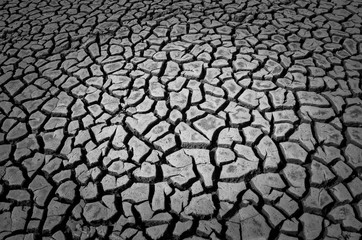 soil drought cracks texture background for design. black and white picture