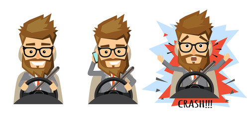 Man holding mobile phone while driving car