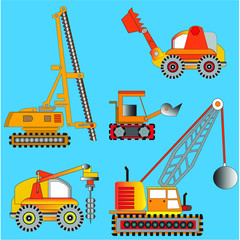 Obraz na płótnie Canvas Set of heavy construction equipment and machinery.