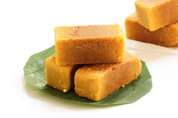 Mysore Pak isolated on white / indian festival sweets