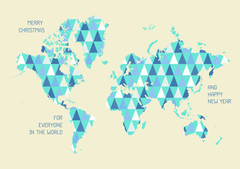 World map with triangle pattern