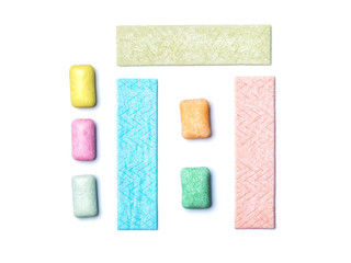 Top view of organized chewing gum isolated