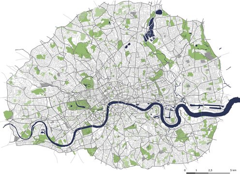 illustration map of the city of London, Great Britain