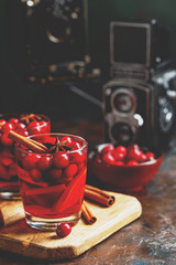 Glasses with hot punch for winter. Mulled wine