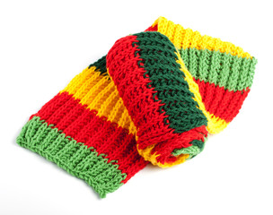 Multi Colored striped scarf isolated on a white background.