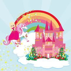 lovely fairy on a unicorn flying on a rainbow © diavolessa