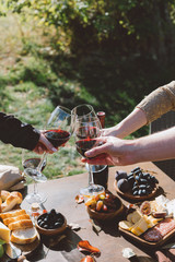 people clinking glasses of red wine