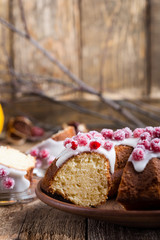 Candied cranberries bundt cake with lemon sugar glaze