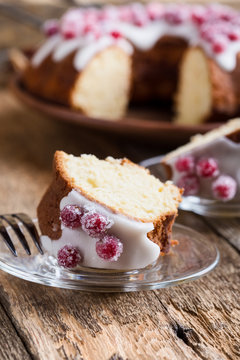 Candied cranberries bundt cake with lemon sugar glaze